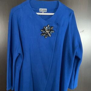 Cute cobalt blue knit jacket with brooch